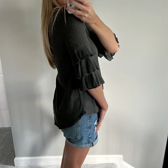 Grey Tiered Ruffle Sleeve Top - Picture 6 of 8